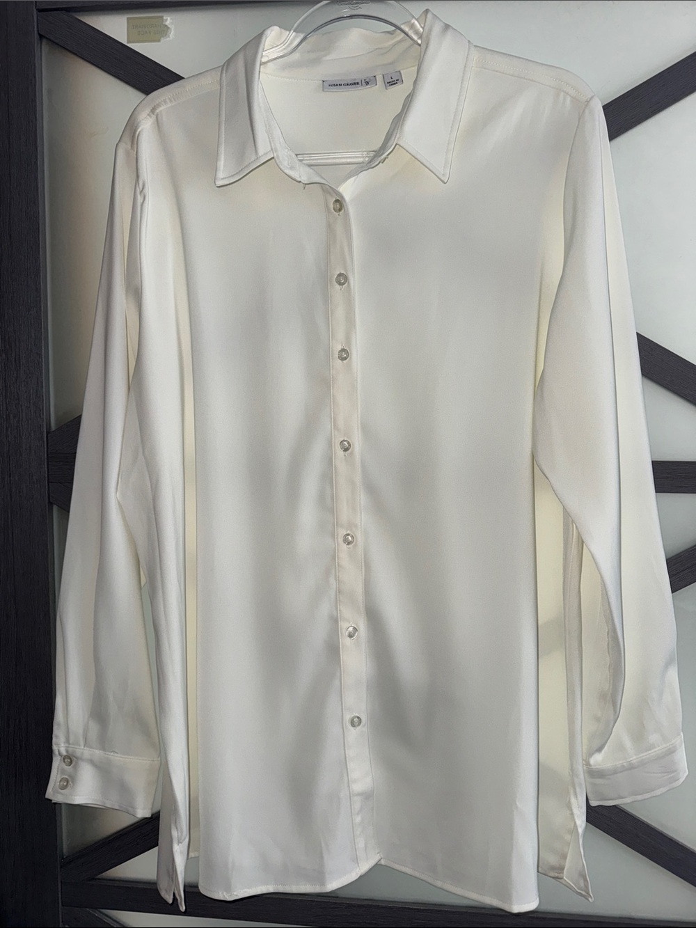 Susan Graver Ivory Button Front Long Sleeve Blouse Tunic Size L